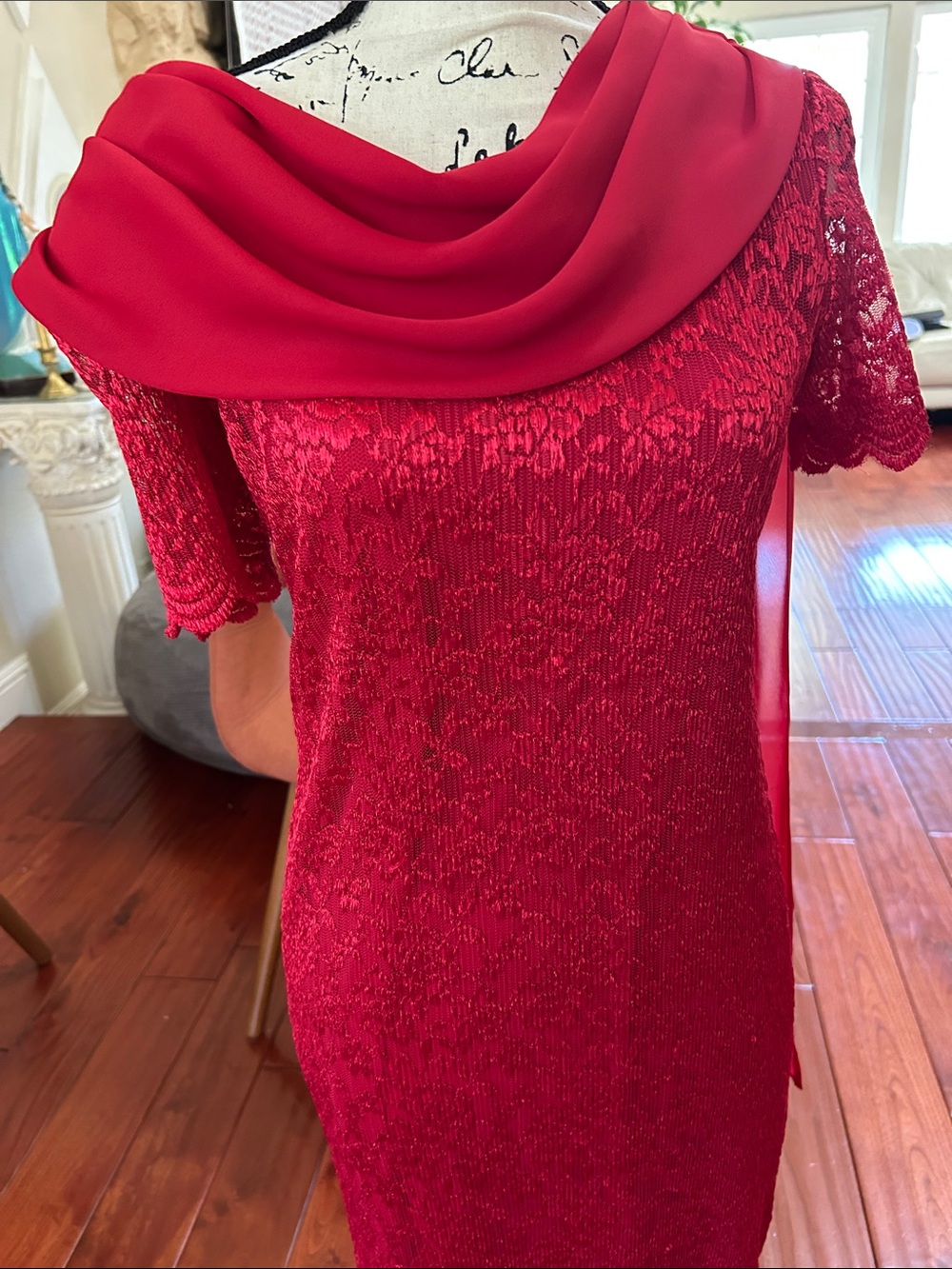 Red Lace & Chiffon Wedding Guest Dress